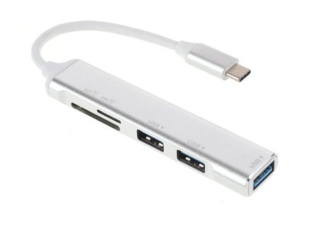 USB-C 5-in-1 Hub Splitter 3 x USB3.0 5Gbps High Speed TF SD Card Reader Adapter on Sale