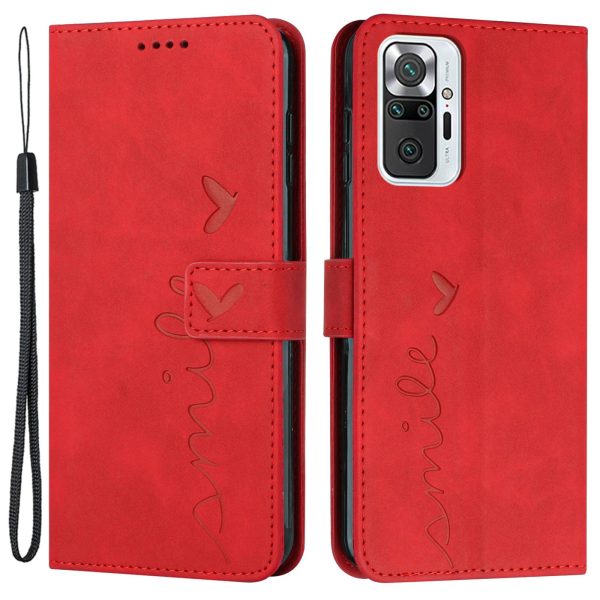 For Xiaomi Redmi Note 10 Pro 4G (Global) Note 10 Pro Max Scratch-proof Heart Shape Imprinted Phone Case PU Leather Skin-touch Feeling Wallet Stand with Strap on Sale