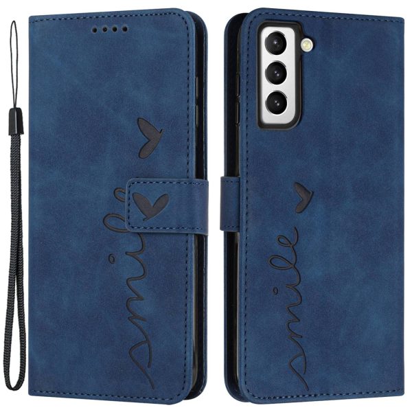 Heart Shape Imprinted Case for Samsung Galaxy S22+ 5G, Dual-sided Magnetic Clasp Skin-touch Feeling PU Leather Wallet Stand Cover with Strap Online now