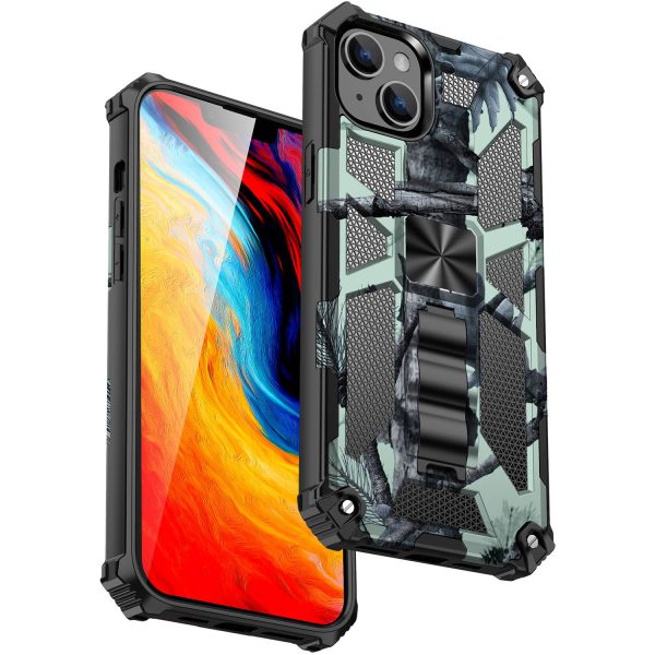 For iPhone 14 6.1 inch Military Grade Camouflage Kickstand Phone Case PC + TPU Well Protection Anti-fall Cellphone Cover Online now