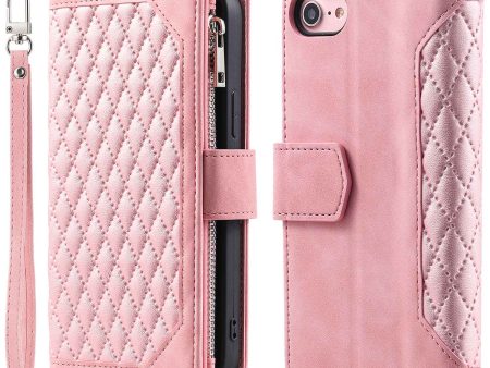 005 Style for iPhone SE (2022)   (2020)   7   8 4.7 inch Rhombus Texture Leather Stand Case with Strap, Zipper Pocket Wallet Protective Phone Cover Cheap