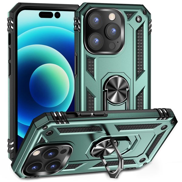 For iPhone 14 Pro Max 6.7 inch Rotary Kickstand Phone Case Soft TPU Hard PC Back Cover with Built-in Metal Sheet Supply