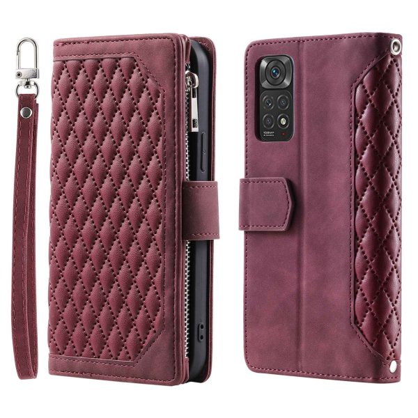 005 Style PU Leather Phone Cover for Xiaomi Redmi Note 11 Pro 4G (Mediatek)   11 Pro 5G (Qualcomm), Rhombus Texture Zipper Pocket Shell Stand Wallet Case with Strap on Sale