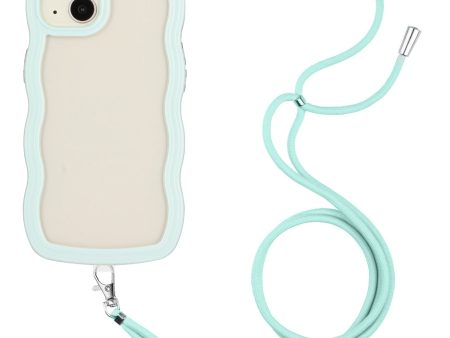 For iPhone 13 6.1 inch Shockproof Wavy Edge Color Frame Transparent Back Cover with Adjustable Lanyard PC + TPU Phone Case Discount