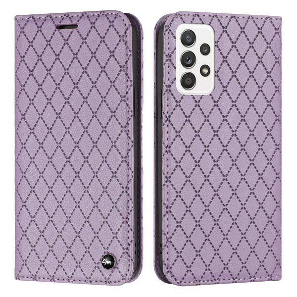 For Samsung Galaxy A52 4G   5G   A52s 5G RFID Blocking Phone Case, Magnetic Auto-absorbed Litchi Texture PU Leather Bump Proof Rhombus Embossment Cellphone Cover with Stand Wallet Online