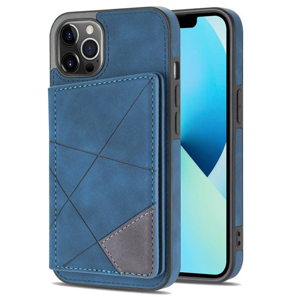 For iPhone 14 Pro Max 6.7 inch Shockproof PU Leather Phone Cover Kickstand Line Splicing Imprinted Cell Phone Case with Card Pocket Supply