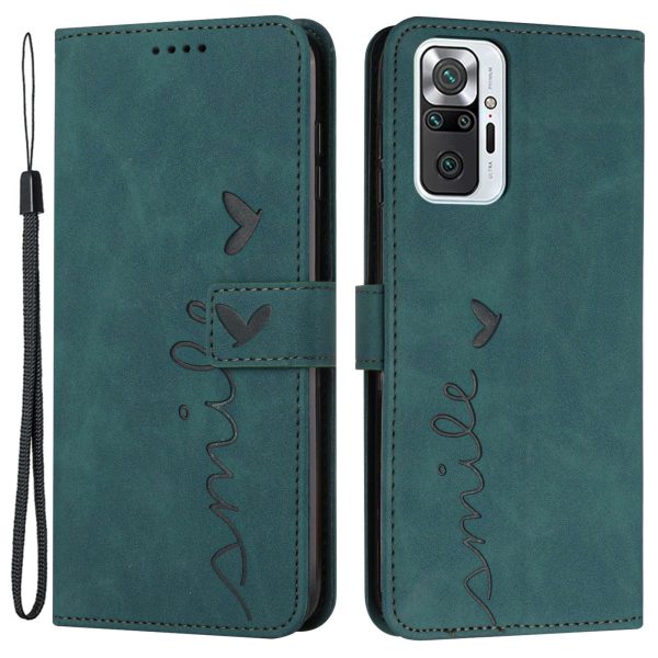 For Xiaomi Redmi Note 10 Pro 4G (Global) Note 10 Pro Max Scratch-proof Heart Shape Imprinted Phone Case PU Leather Skin-touch Feeling Wallet Stand with Strap on Sale