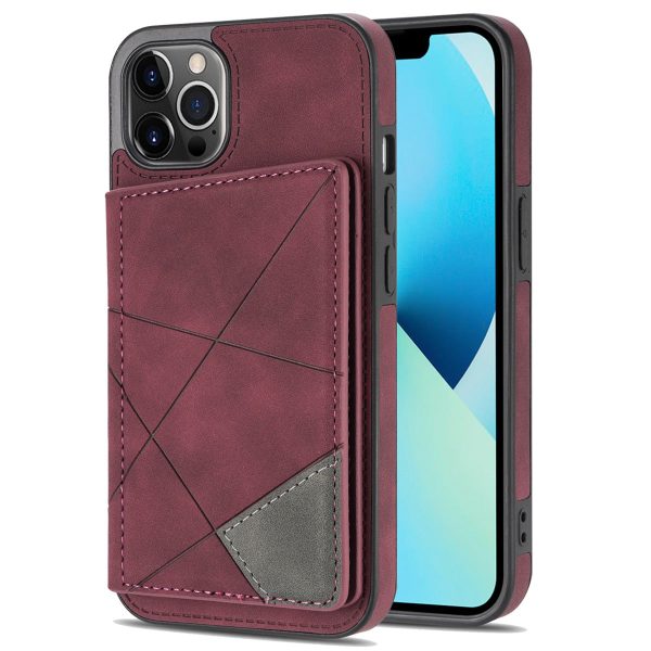 For iPhone 14 Pro Max 6.7 inch Shockproof PU Leather Phone Cover Kickstand Line Splicing Imprinted Cell Phone Case with Card Pocket Supply