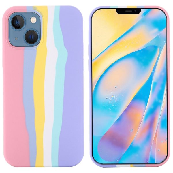 For iPhone 14 Plus 6.7 inch Rainbow Design Liquid Silicone Phone Back Cover Anti-scratch Anti-drop Case on Sale