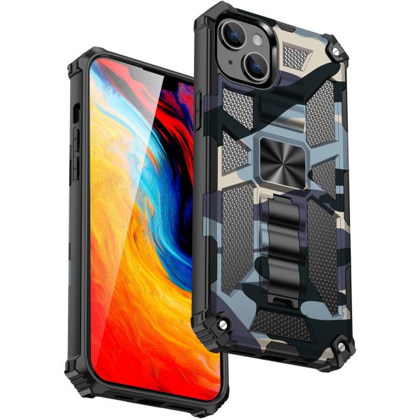 For iPhone 14 6.1 inch Military Grade Camouflage Kickstand Phone Case PC + TPU Well Protection Anti-fall Cellphone Cover Online now