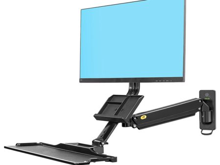 NORTH BAYOU MB32 Wall Mount Sit Stand Workstation Adjustable 19-27 inch Monitor Holder with Keyboard Tray Supply