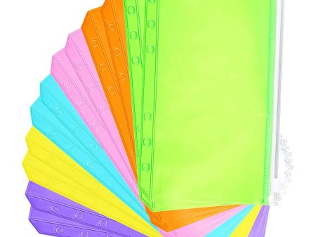 12PCS A6 Size Binder Pockets 6-Hole Zipper PVC Waterproof Pouch Different Colors Storage Bags Document Bill Organizers For Cheap