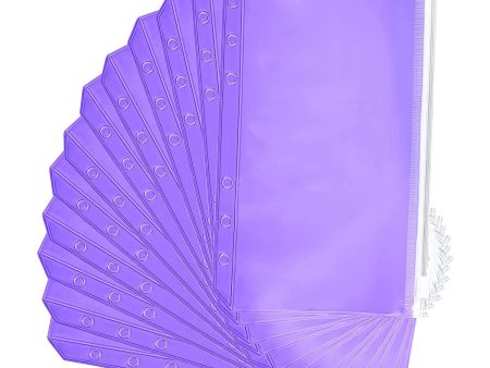 12PCS A6 Size Binder Pockets Purple Zipper Folders Waterproof PVC Pouch Document Bill Bags Storage Bags for 6-Ring Binder For Sale