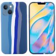 For iPhone 14 Plus 6.7 inch Rainbow Design Liquid Silicone Phone Back Cover Anti-scratch Anti-drop Case on Sale