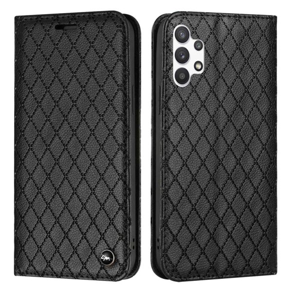 For Samsung Galaxy A13 4G Litchi Texture PU Leather RFID Blocking Phone Cover Rhombus Embossing Smartphone Wallet Stand Case For Discount