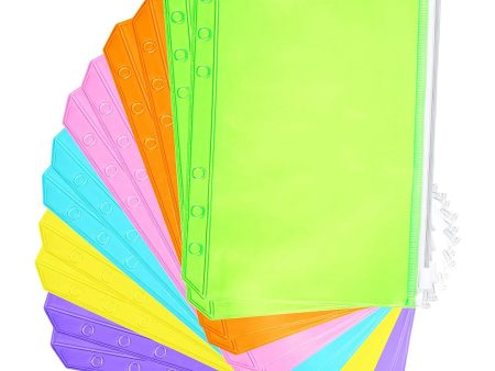 12PCS A5 Size Binder Pockets 6 Colors Zipper 6-Hole Folders Waterproof PVC Pouch Document Bill Bags Storage Bags Online