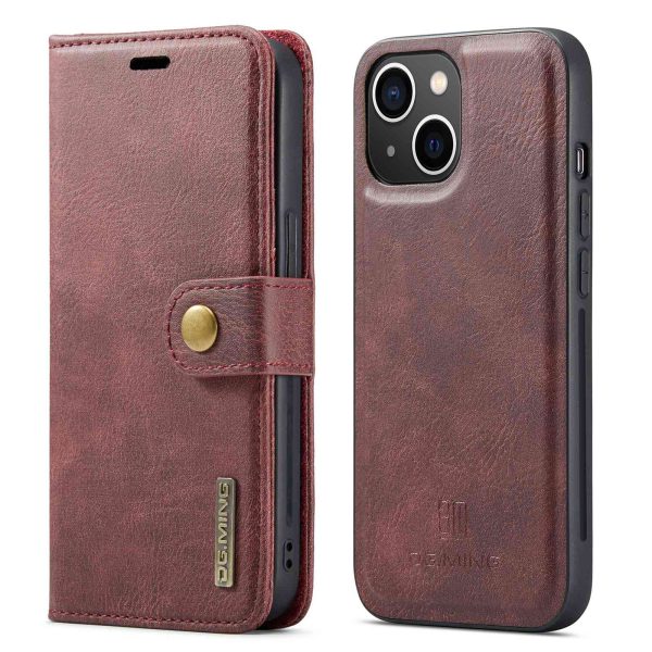 DG.MING For iPhone 14 6.1 inch Detachable Magnetic Case Split Leather Wallet Stand Shockproof  Flip Protective Cover For Cheap