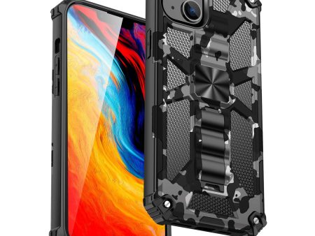 For iPhone 14 6.1 inch Military Grade Camouflage Kickstand Phone Case PC + TPU Well Protection Anti-fall Cellphone Cover Online now