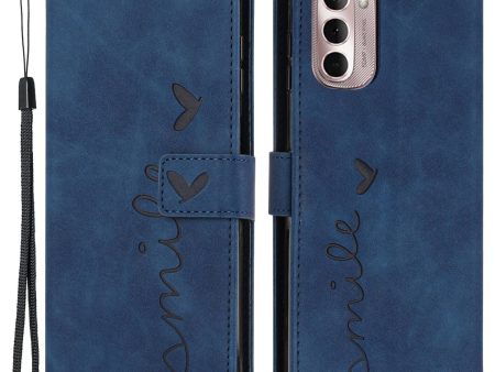 For Motorola Moto G Stylus 5G (2022) Heart Shape Imprinted Wallet Flip Cover Skin-touch Feeling PU Leather Stand Magnetic Protective Case with Strap For Sale