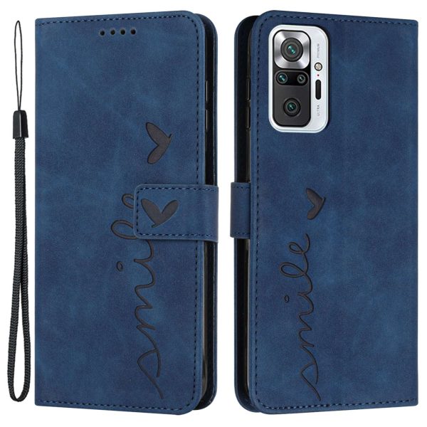 For Xiaomi Redmi Note 10 Pro 4G (Global) Note 10 Pro Max Scratch-proof Heart Shape Imprinted Phone Case PU Leather Skin-touch Feeling Wallet Stand with Strap on Sale