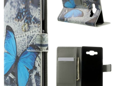 Blue Butterfly Leather Wallet Shell for Samsung Galaxy A5 SM-A500F Sale