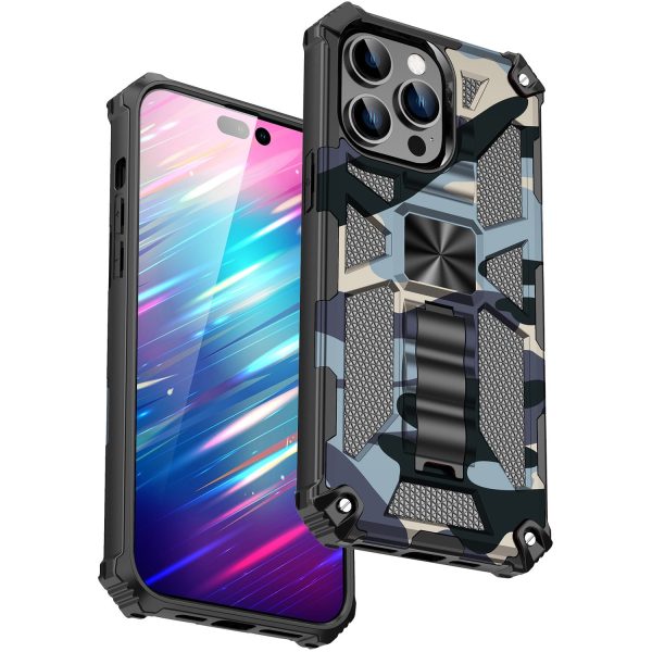 For iPhone 14 Pro 6.1 inch Anti-drop Military Grade Camouflage Kickstand Phone Case PC + TPU Scratch Resistant Cellphone Cover For Sale