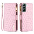 BINFEN COLOR for Samsung Galaxy S22+ 5G BF Style-15 Imprinted Rhombus Pattern Case with Zipper Pocket Flip Stand Matte PU Leather Wallet Cover Online now