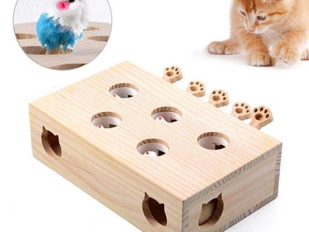 Cat Interactive Toy Cat Funny Hunt Toy Wooden Whack A Mole Mouse Game Puzzle Toy 5 Holes Fashion