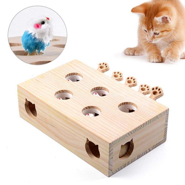 Cat Interactive Toy Cat Funny Hunt Toy Wooden Whack A Mole Mouse Game Puzzle Toy 5 Holes Fashion