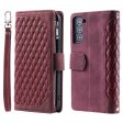 005 Style for Samsung Galaxy S22+ 5G Zipper Pocket Design PU Leather Phone Drop-proof Cover Rhombus Texture Stand Wallet Case with Strap For Sale