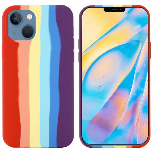 For iPhone 14 Plus 6.7 inch Rainbow Design Liquid Silicone Phone Back Cover Anti-scratch Anti-drop Case on Sale