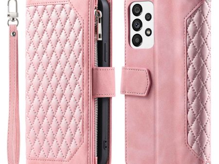 005 Style for Samsung Galaxy A23 4G (165.4 x 76.9 x 8.4mm)   A23 5G Rhombus Texture Phone Full-protection Cover PU Leather Zipper Pocket Stand Wallet Case with Strap Cheap