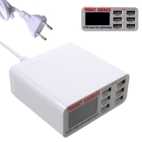 6 USB Ports Charger with Digital Display 30W Total 5V 6A Output Online