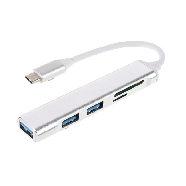 USB-C 5-in-1 Hub Splitter 3 x USB3.0 5Gbps High Speed TF SD Card Reader Adapter on Sale