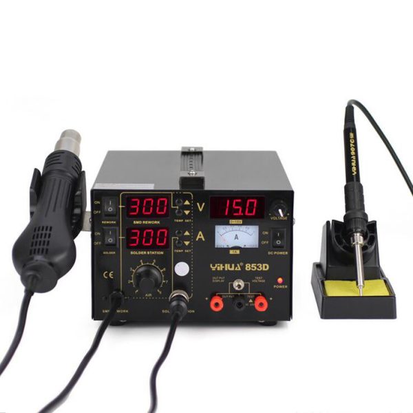 YIHUA 853D LED Soldering Rework Station + Hot Air Gun + 15V 1A Power Supply 3-in-1 Welding Tool Fashion