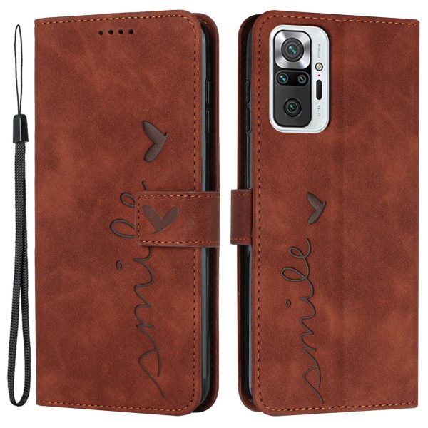 For Xiaomi Redmi Note 10 Pro 4G (Global) Note 10 Pro Max Scratch-proof Heart Shape Imprinted Phone Case PU Leather Skin-touch Feeling Wallet Stand with Strap on Sale