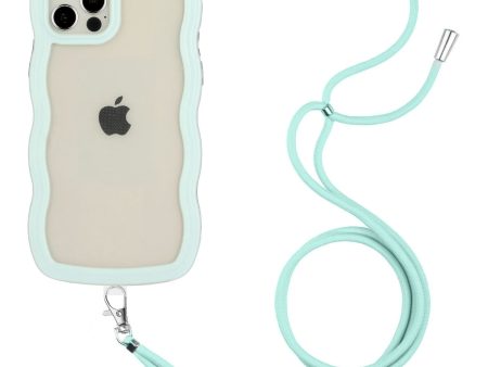 For iPhone 12 12 Pro 6.1 inch Wavy Edge Color Frame Transparent Back Cover with Adjustable Lanyard Bump Proof PC + TPU Phone Case Sale