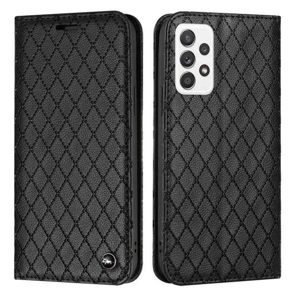 For Samsung Galaxy A52 4G   5G   A52s 5G RFID Blocking Phone Case, Magnetic Auto-absorbed Litchi Texture PU Leather Bump Proof Rhombus Embossment Cellphone Cover with Stand Wallet Online