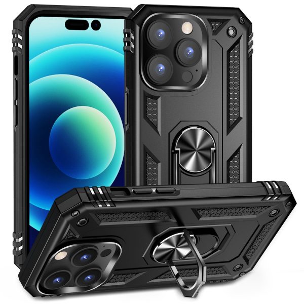 For iPhone 14 Pro Max 6.7 inch Rotary Kickstand Phone Case Soft TPU Hard PC Back Cover with Built-in Metal Sheet Supply