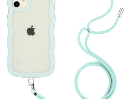 For iPhone 11 6.1 inch Impact Resistant Wavy Edge Color Frame Transparent Back Cover with Adjustable Lanyard PC + TPU Phone Case Online now