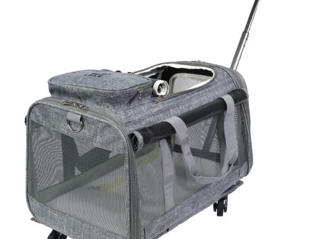 LDLC QS-017 Portable Travel Breathable Mesh Design Pet Carrier Bag Dog Cat Carrying Trolly Bag with Detachable Wheels Supply