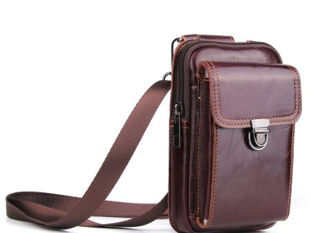 Crazy Horse Texture Top Layer Cowhide Leather Waist Bag for 6.3-inch Phone, Cellphone Holster Case with Long Lanyard For Discount