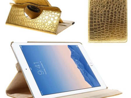 Gold Crocodile Texture PU Leather Cover Case for iPad Air 2 w  360 Degree Rotary Stand For Discount