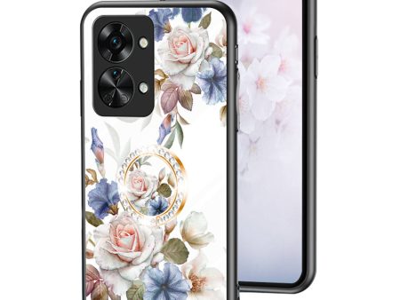 For OnePlus Nord 2T 5G Flower Pattern Printing Kickstand Phone Case TPU Frame PC Tempered Glass Back Cover Online Hot Sale