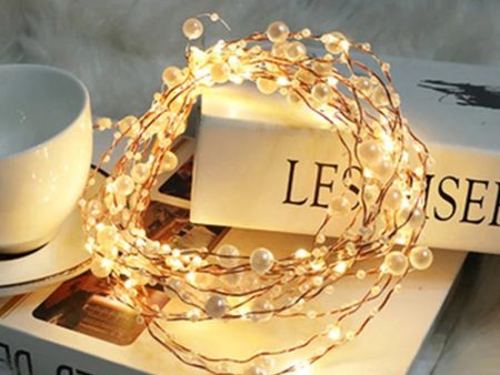 2m 20 LED Battery Operated Copper Wire String Light with Artificial Pearl Xmas Wedding Party Decor Discount